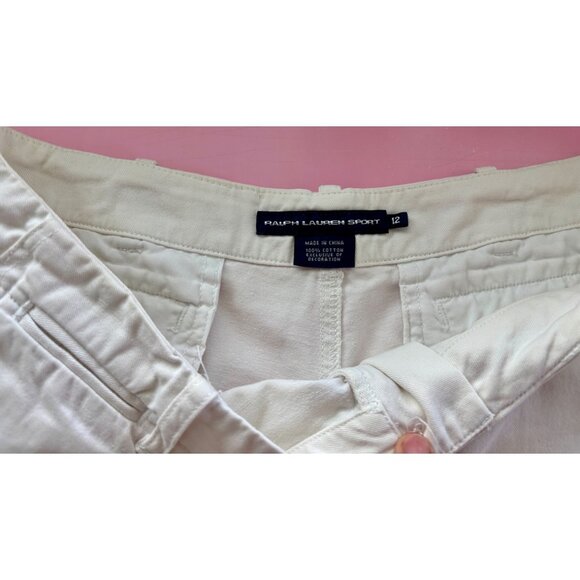 Ralph Lauren Sport White Cotton Womens Shorts Size 12 With Embroidered Logo & Ba - Picture 6 of 7